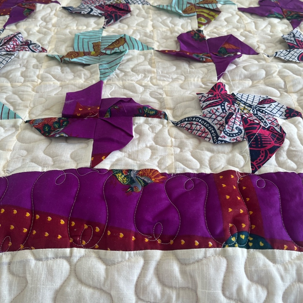 HANDMADE PINWHEEL Quilt Ethnic Fabric Unique STUNNING - Picture 15 of 17